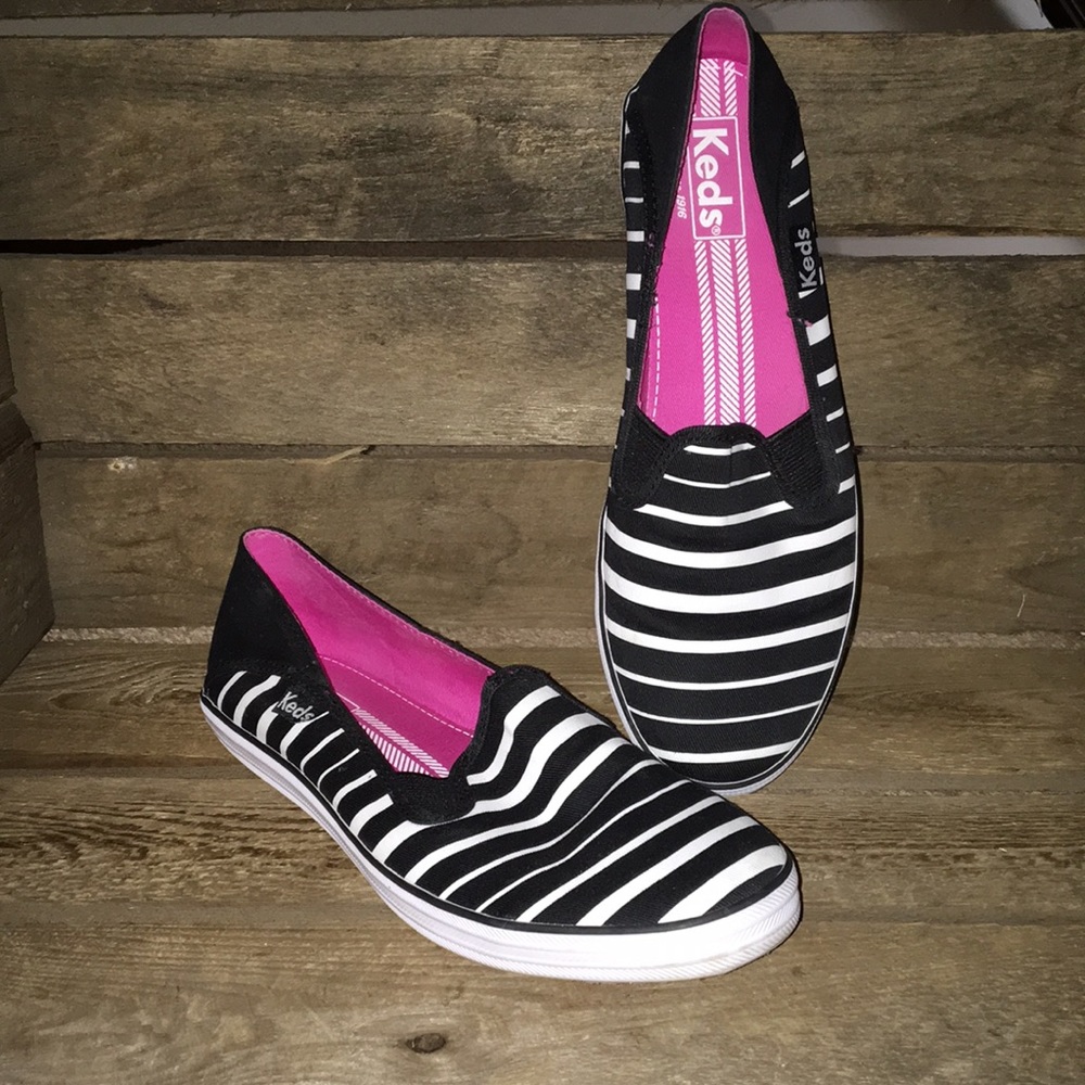 Almost new black and white striped Keds!